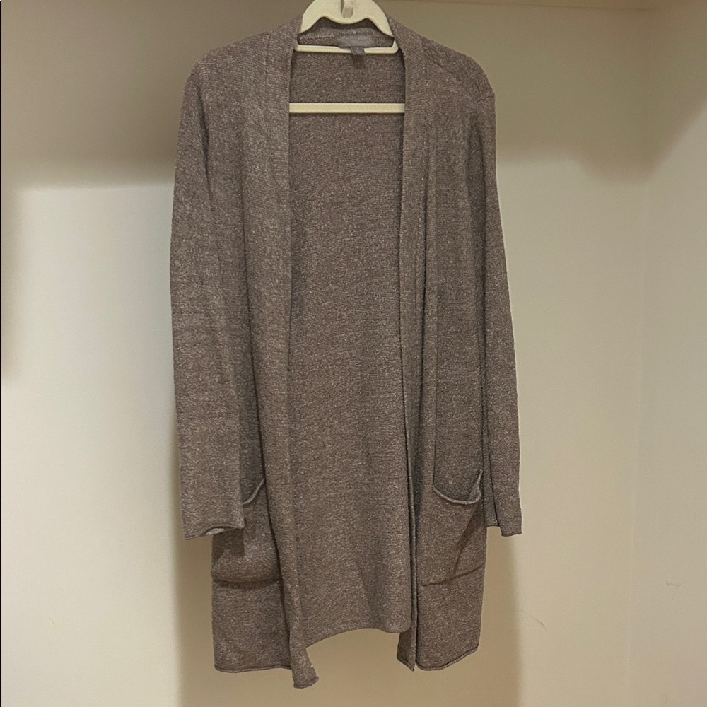 Barefoot Dreams Open-Front Long Cardigan in Taupe